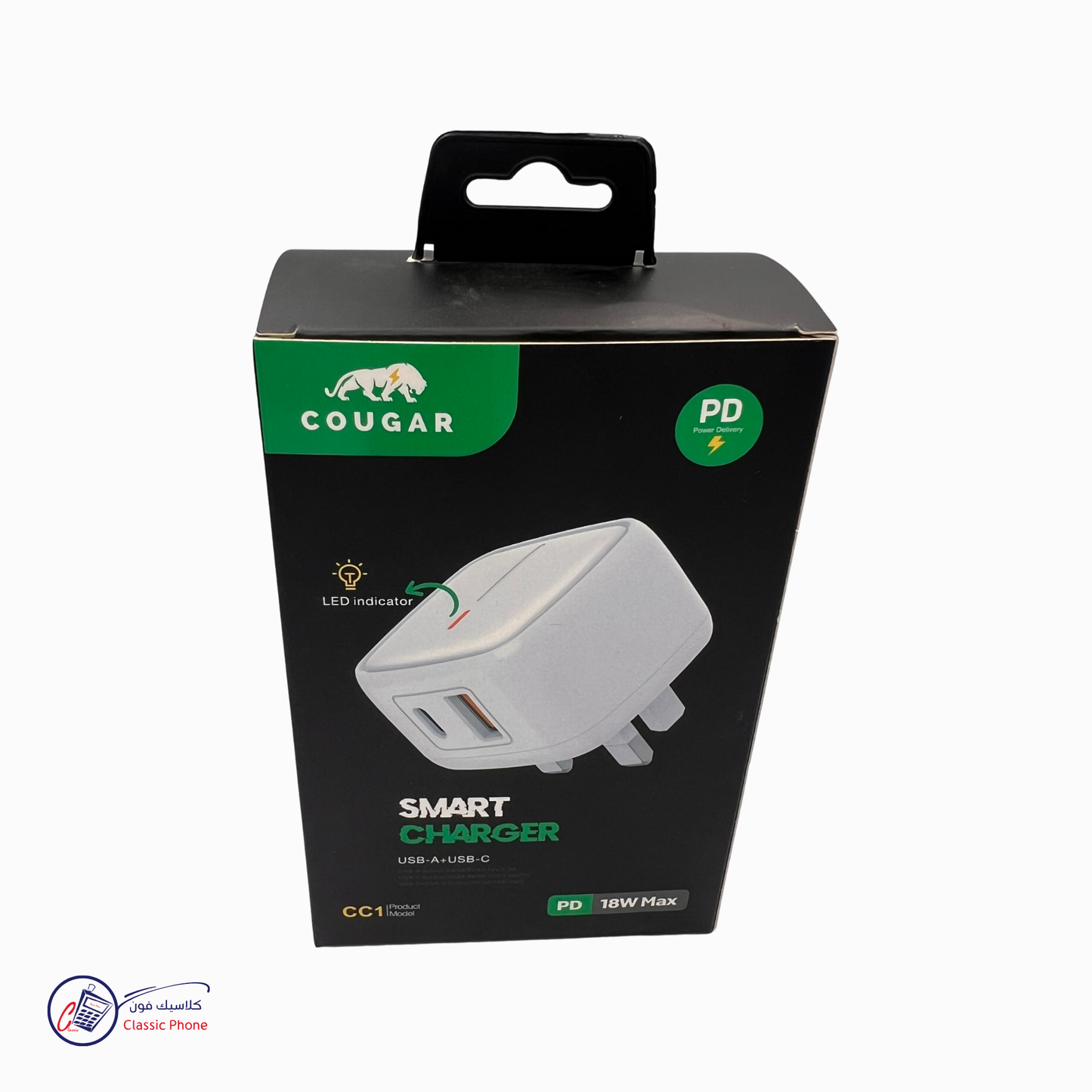 شاحن Cougar CC1 الذكي بمنفذي USB-A و USB-C (بقوة PD تصل إلى 18 واط)