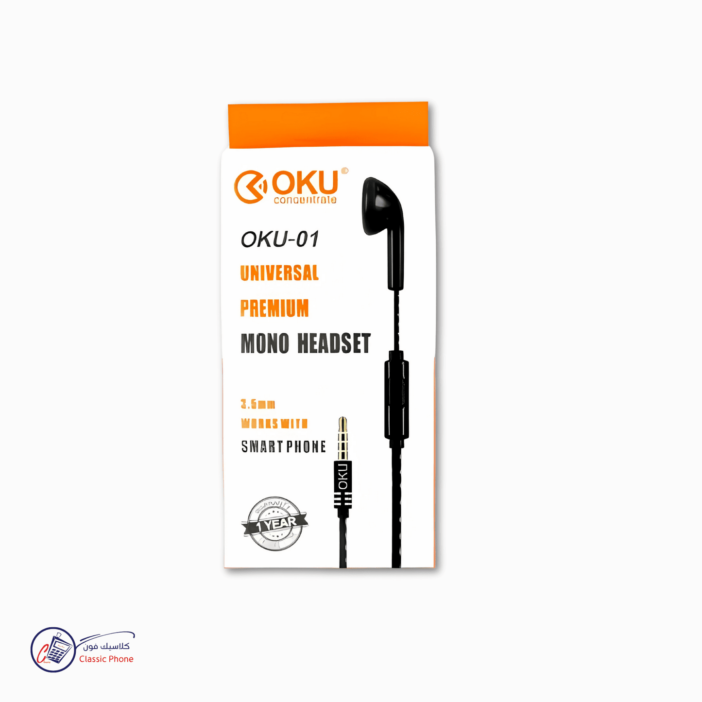 OKU‑01 Mono Earbud Headset – In‑Ear with Mic - Classic Phone