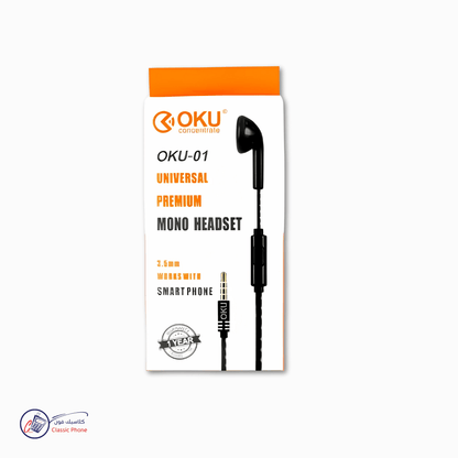 OKU‑01 Mono Earbud Headset – In‑Ear with Mic - Classic Phone